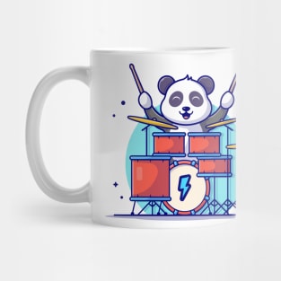 Cute Panda Playing Drum with Stick Music Cartoon Vector Icon Illustration Mug